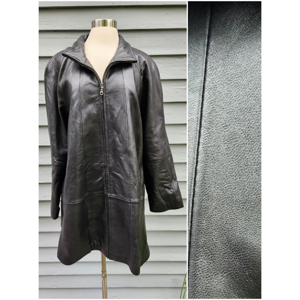 Vintage‎ 90s Y2K Covington Leather Car Coat Black Full Zip Long Jacket Size 1X